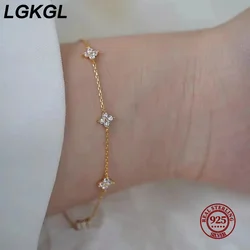 LGKGL 925 Sterling Silver Four-leaf Clover Zircon Starry 18K Gold Bracelets Women's Commuting Adjustable Chains Bracelet Jewelry