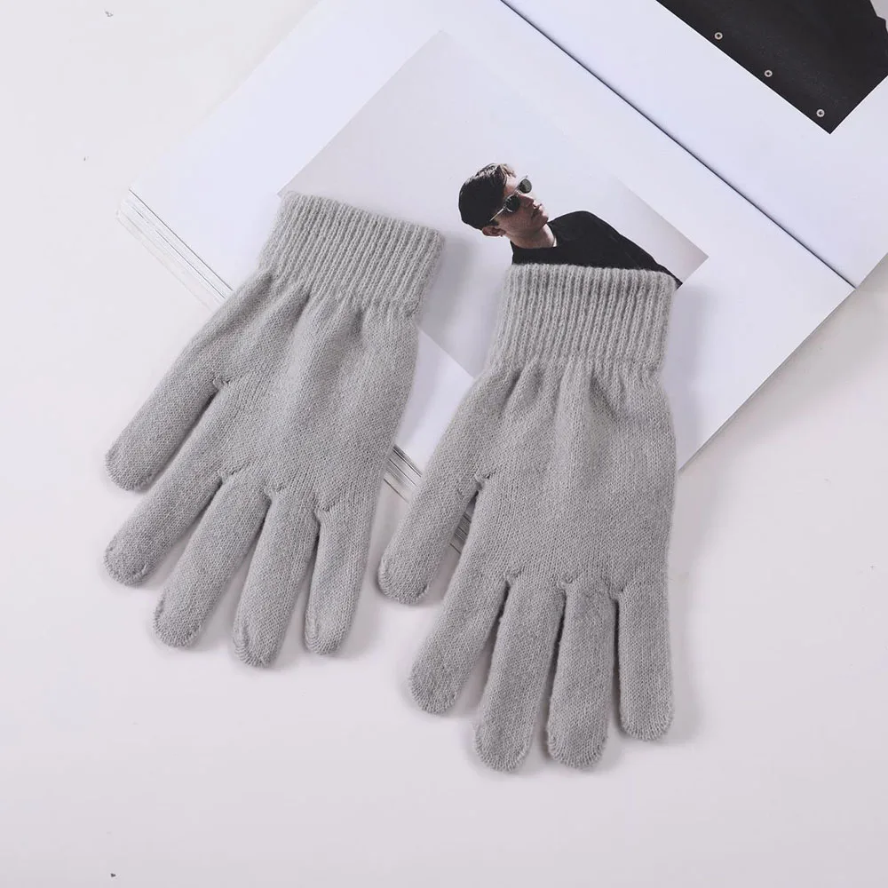 Winter Knitted Plush Gloves Women Men Autumn Thickened Solid Color Full Finger Mittens Hand Warmer Gloves Couple Cycling Gloves