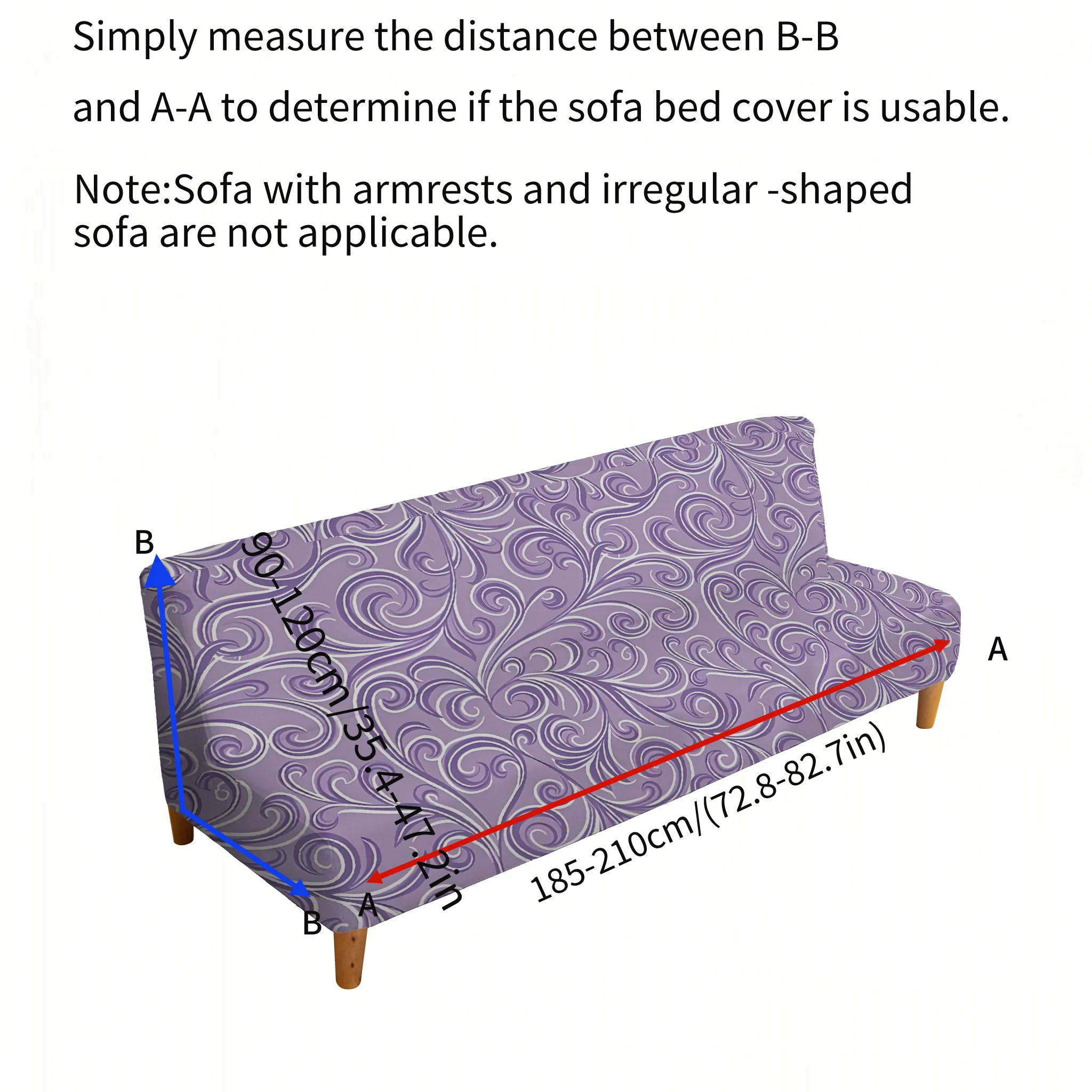 Retro purple pattern sofa bed cover, elastic armless sofa cover, dust-proof elastic furniture protective cover