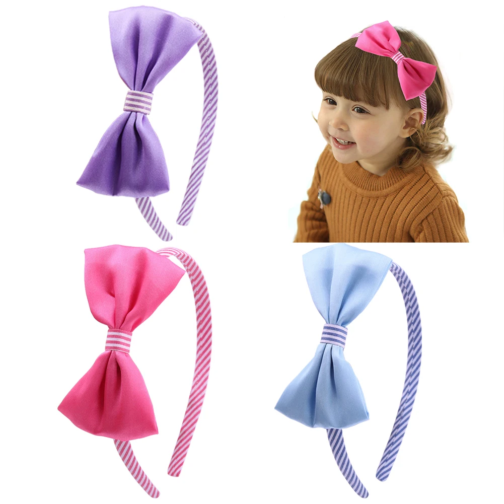 6Pcs Set Ribbon Pink Bow Hairband For Girls Handmade Solid Ribbon Headbands Satin Hoops Kids' Daily Headwear Hair Accessories