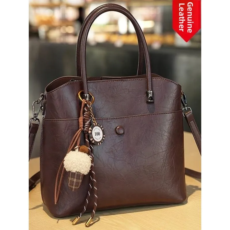 

Сумка через плечо из натуральной кожи в Гонконге, 2025 г., большая винтажная сумка-тоут Capaci, женская сумка, повседневная простая сумка