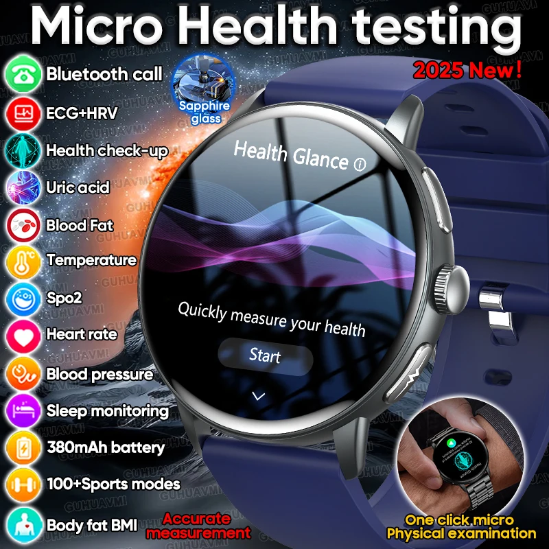 

2025 New Precise Diagnosis Health Smart Watch Men Women ECG+PPG Blood pressure Uric Acid Blood lipids Bluetooth Call Smartwatchs