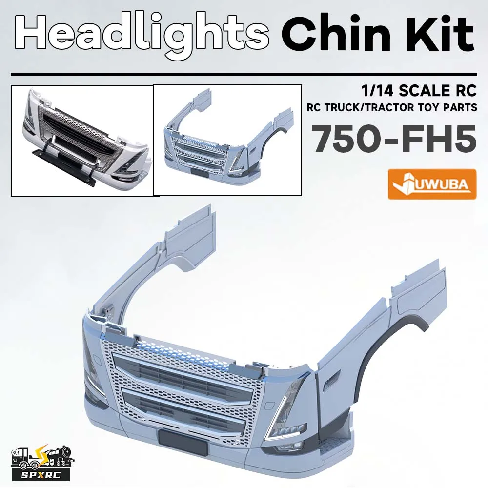 JUWUBA FH16 Front Bumper Grille Headlights Chin Kit For 1/14 Tamiyaa RC Truck Tractor Tipper JV2.1 M24 Nooxionn Toys Model Parts