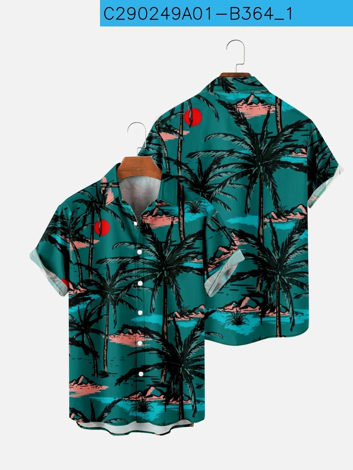 

New Men's Shirts Green 3D Digital Printed Hawaiian Loose Plus Size Button Short Sleeve Pocket Tops Casual Summer Streetwear