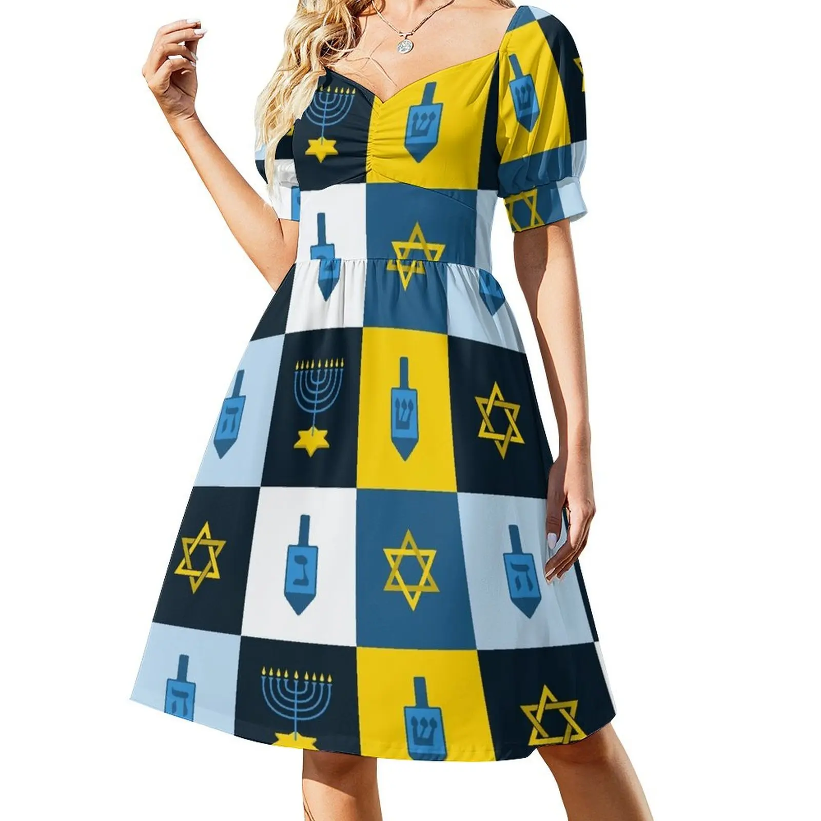 

colorblock hebrew hanukkah Short Sleeved Dress dresses for women Women's summer dresses Dress