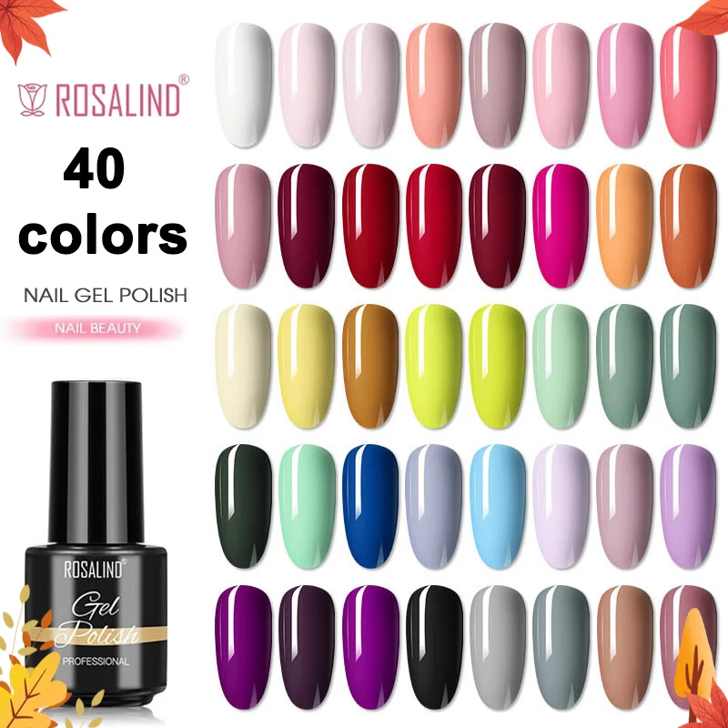 

ROSALIND Mini Shiny Hybrid Varnish Nail Gel Polish Semi Permanent Top Base Coat Nail Art Gel Varnishes Multi Color Selection