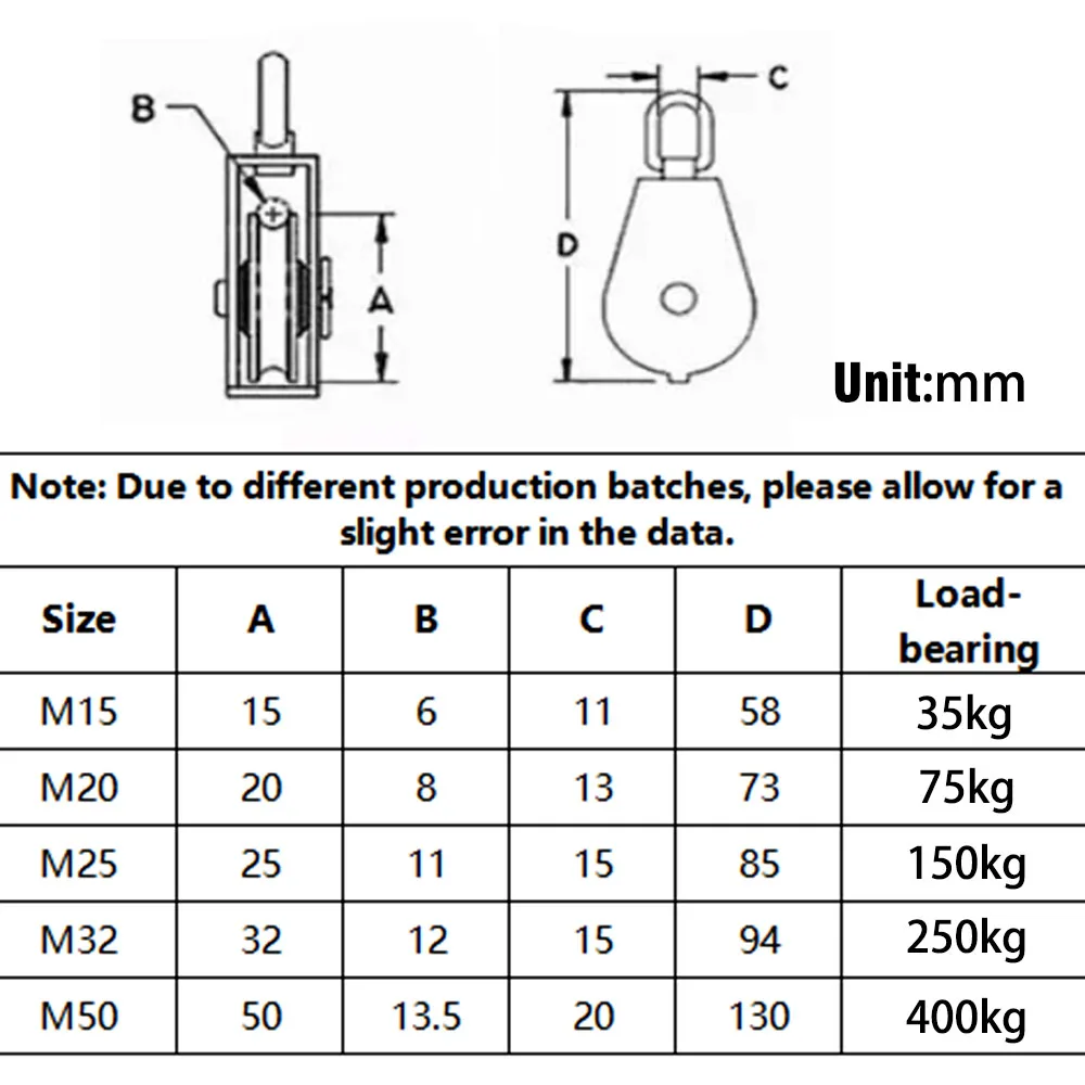 Cable Pulley Wheel Stainless Steel Swivel Pulley Wire Rope Hanging Towing Wheel for Indoor Outdoor Lifting Project Tools