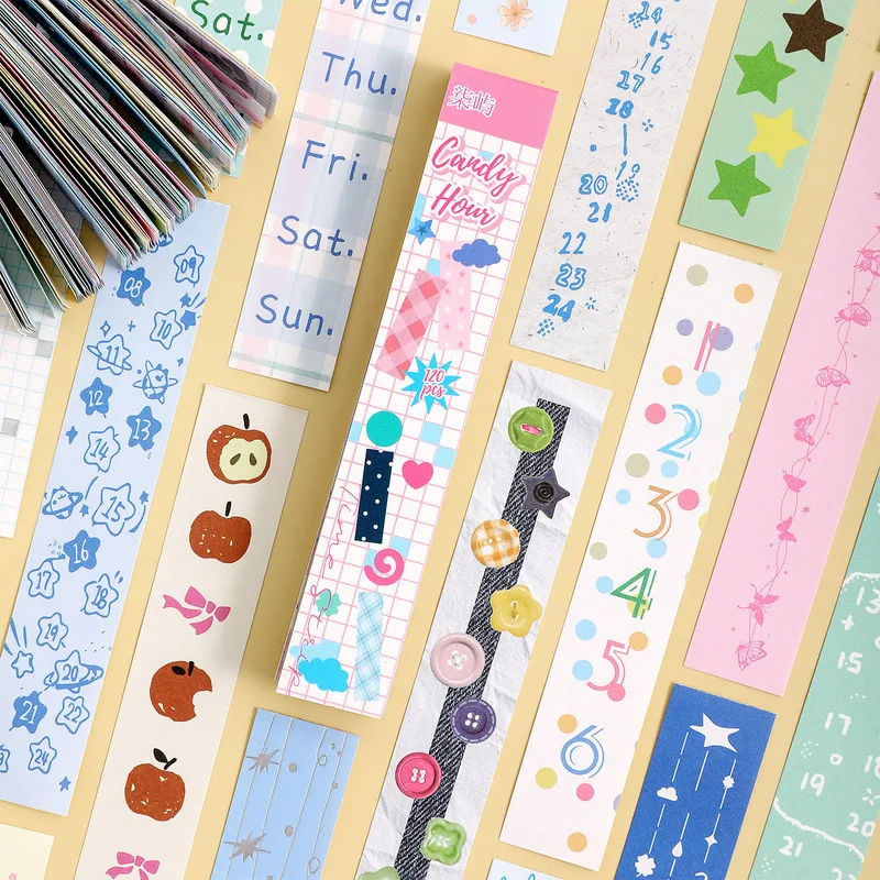 120Pcs Timeline Notes Long Sticky Note Book, Healing Fresh Dual Material Memo Strips, Aesthetic Decorative Tabs for Scrapbooking