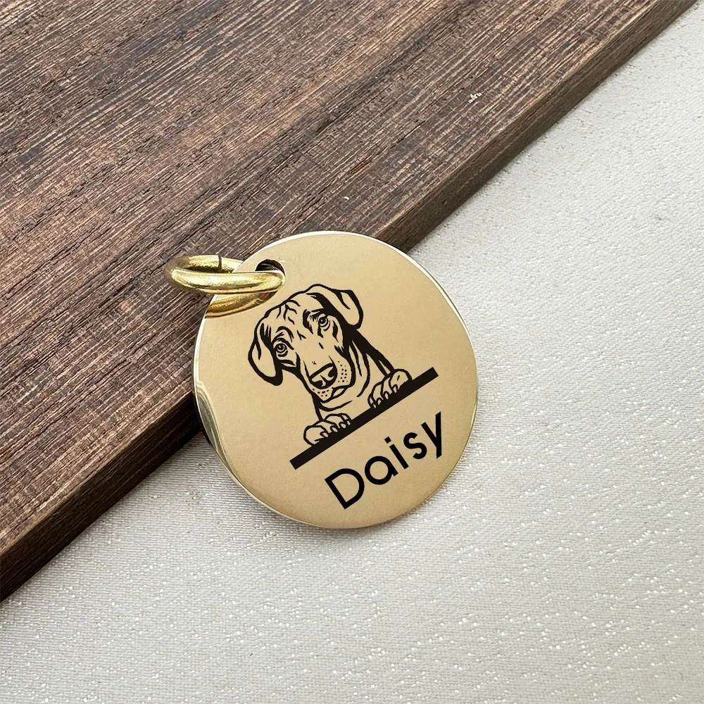 Personalized Pet ID Tags Hand Hammered Brass Engraving Kitten Puppy Anti-lost Collars Tag Dog Cat Name Tag Pets Dog Accessories