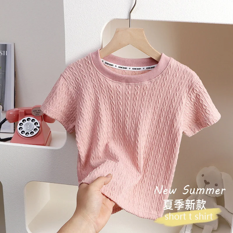 2-6Year Children Girls T-shirt Cotton Summer Solid Fashion Hollow Out Short Sleeve Baby Girls Tees Kids Casual Clothing