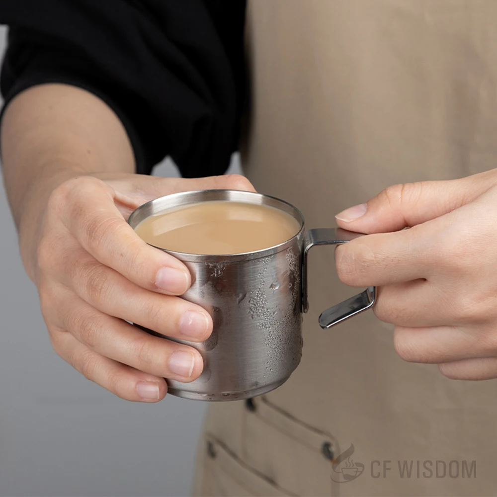 

CF WISDOM Промышленная посуда для кухни и кафе, набор из 3 чашек для кофе из нержавеющей стали с подносом и ложкой для перемешивания, чашки 170 мл