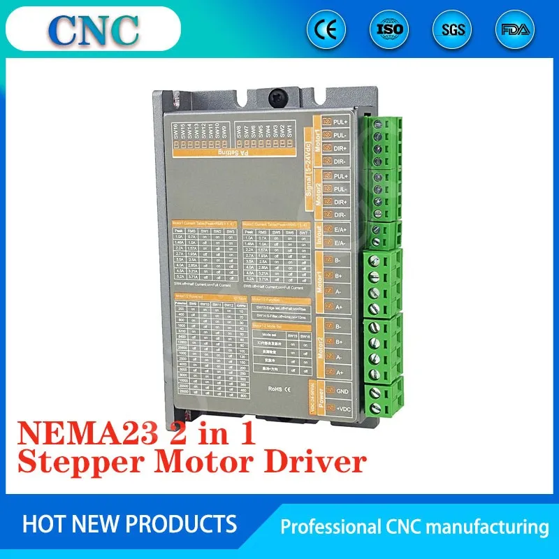 

New NEMA23 2-in-1 Stepper Motor Driver 2-axis Motor Controller Supports Single and Double Pulse Spontaneous Pulse and Auto Detec