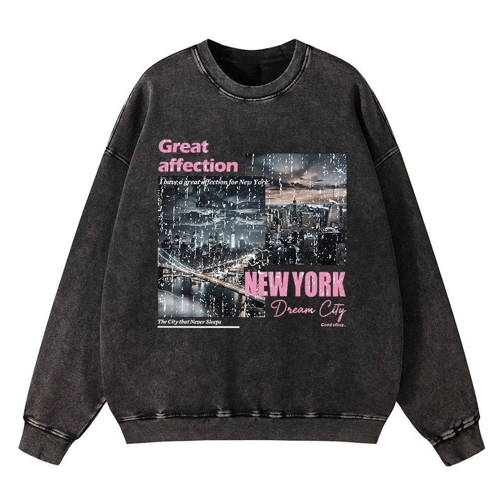 

Vintage Distressed Washing New York Dream City Men Hoodies Autumn Fashion Cotton Sweatshirts Casual Clothing Pullovers Hoody