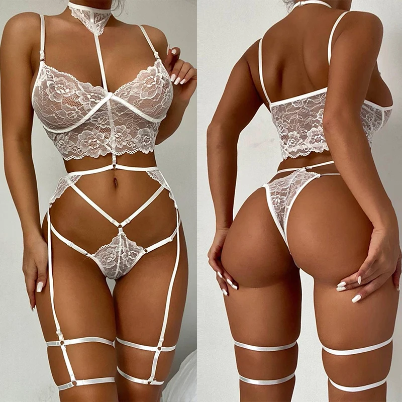 Erotic Lace Babydoll Sensual Lingerie Lace Bra Set For Women Underwear Intimate Sexi Costumes Bra And Panty Garters Set