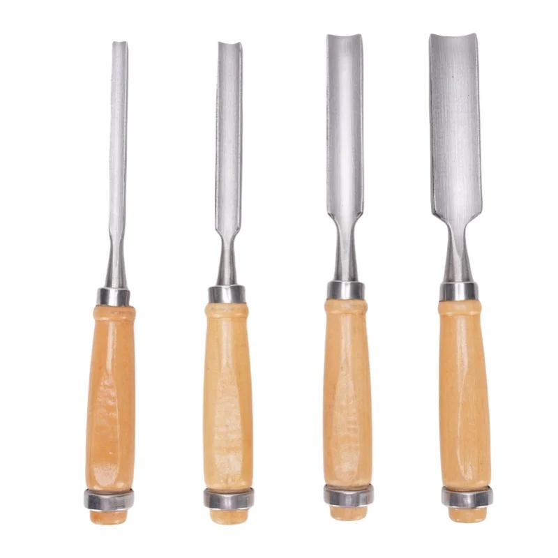4PCS Half Round Chisel Set Professional Steel Chisel With Wooden Handle Woodworking Carving Chisel Kit For Repairing Shoveling