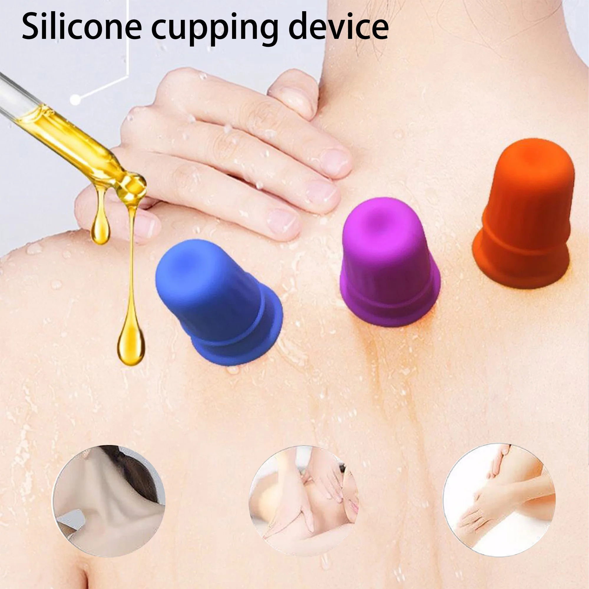 3-piece silicone cupping set, cellulite massage cup, vacuum suction cup, gua sha cup, suitable for beauty salons and home use.