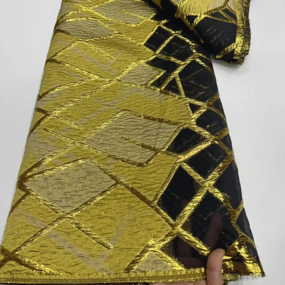 

Gold Jacquard Weave with Geometric Motif, Luxury Lustrous Textile Fabric for Garment Making, Handicrafts & Home Decoration