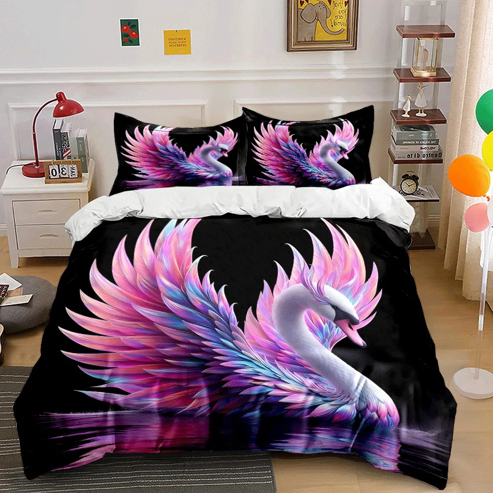 Elegant Swan-Inspired Art Set Exquisite three-piece bedding set gift for kids and adults