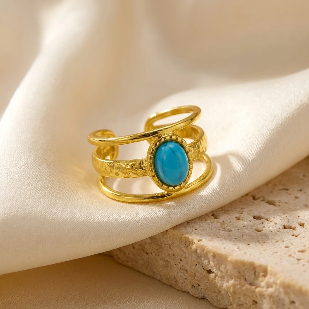 Vintage Mehrschichtige Edelstahlringe für Frauen Eleganter Vergoldeter Verstellbarer Ethnischer Statement-Ring Party-Schmuck Geschenk – Detail 2