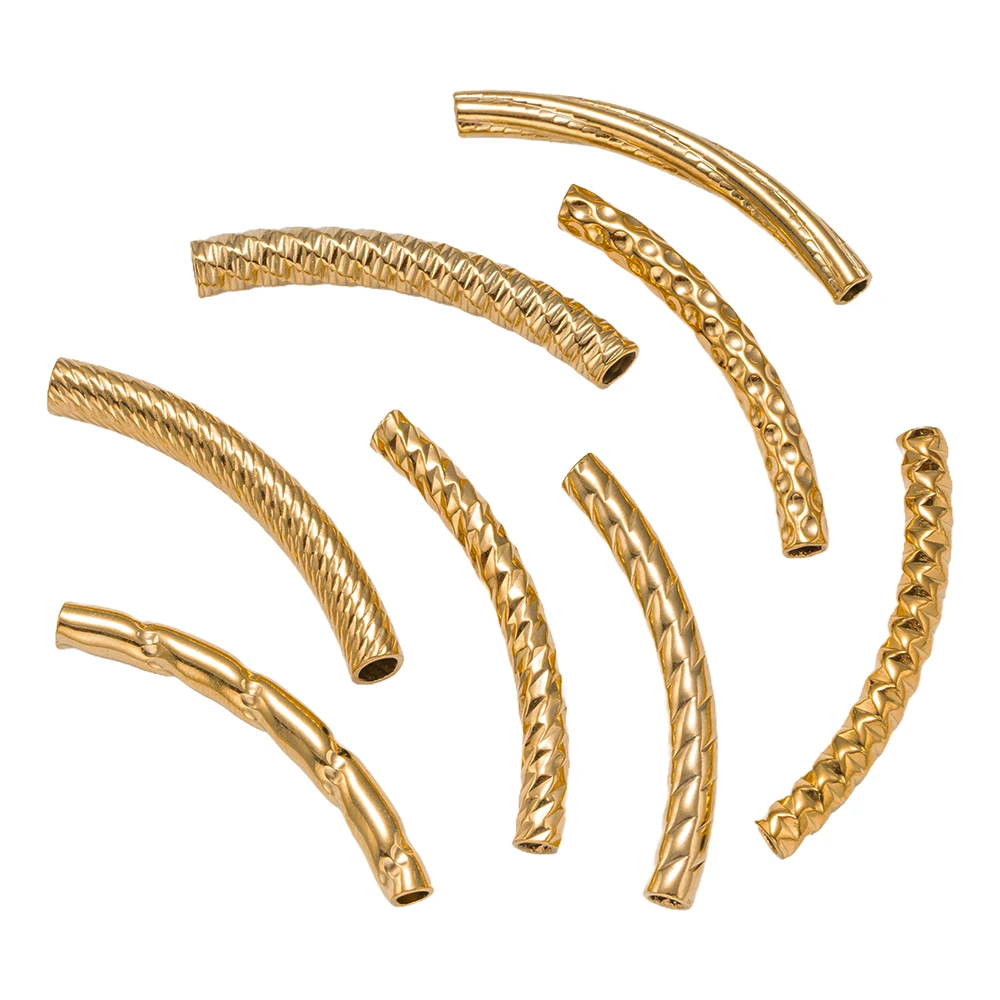 5pcs Stainless Steel Curved Long Tube Noodle Spacer Beads for DIY Wrist Bracelet Anklet Necklace Earring Jewelry Craft Making