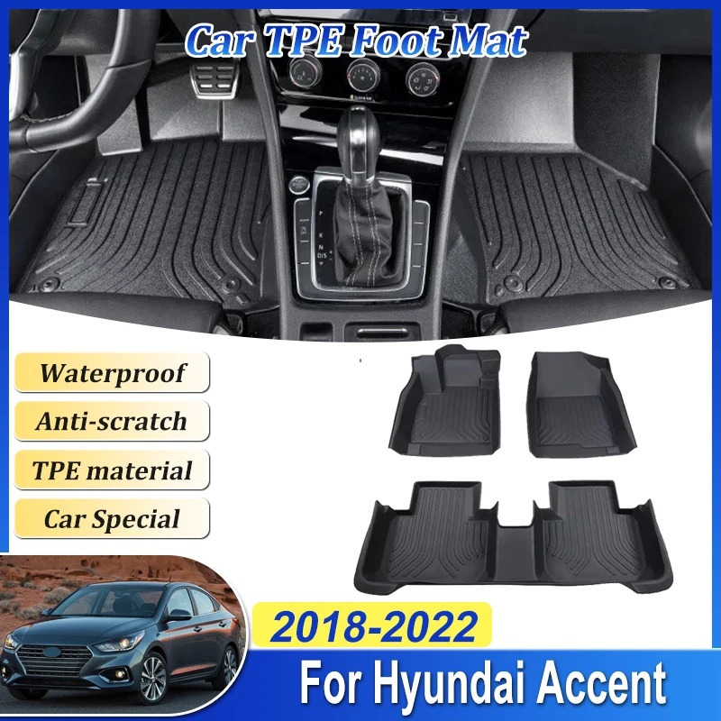 

Car LHD Floor Mat For Hyundai Accent Verna Solaris 2018~2022 TPE Foot Pad Rug Interior Full Tappeto Anti-scratch Accessories