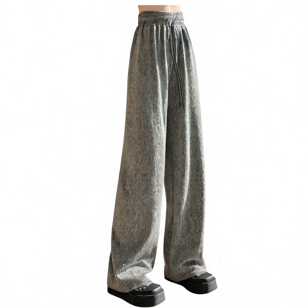 Summer Women Rhinestone Wide Leg Pants High Waist Loose Drape Trousers Casual Shiny Texture Fashion Elegant Bottoms