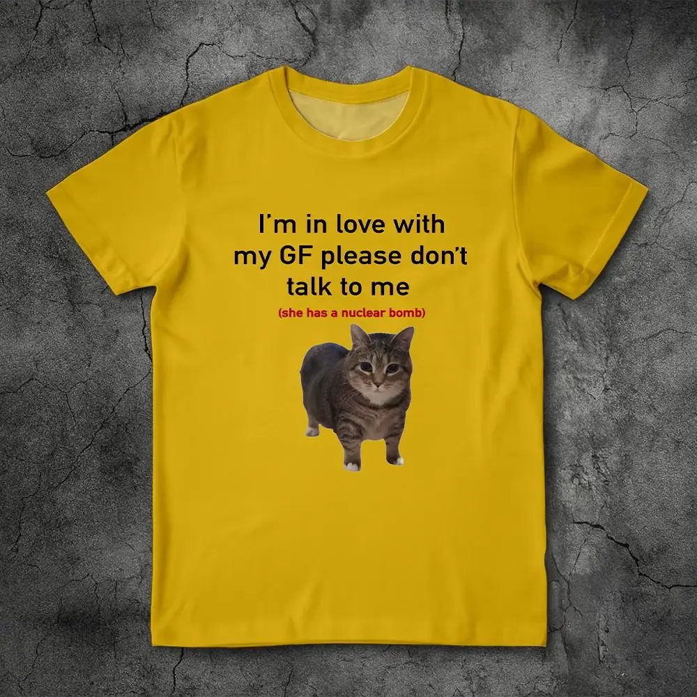 T-shirt I Fell In Love With My Girlfriend Cat Divertente modello di lettera Stampa Top larghi T-shirt girocollo semplice alla moda per coppia