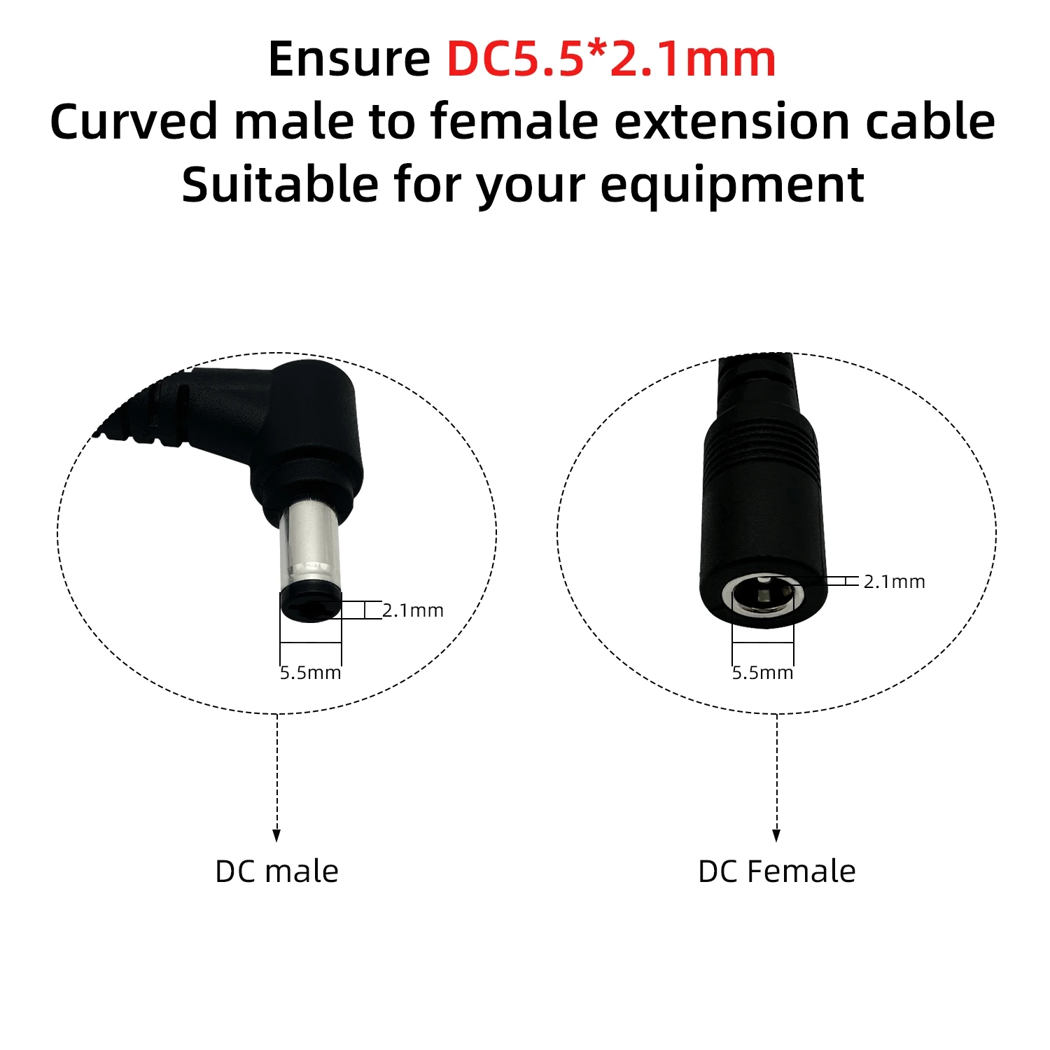 DC5.5 ×2.5MM Male to Female Right Angle Elbow Power Extension Cable 18AWG High Current Monitor Adapter 12V 10A Connection Cable