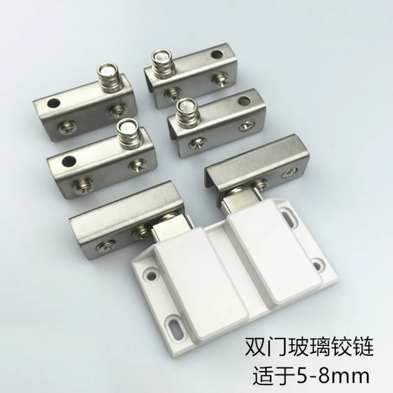 Armário de vidro de aço inoxidável, conjuntos de dobradiças de porta para armários de vidro de barra, dobradiça de vitrine, braçadeira de vidro para espessura de vidro 5-8mm