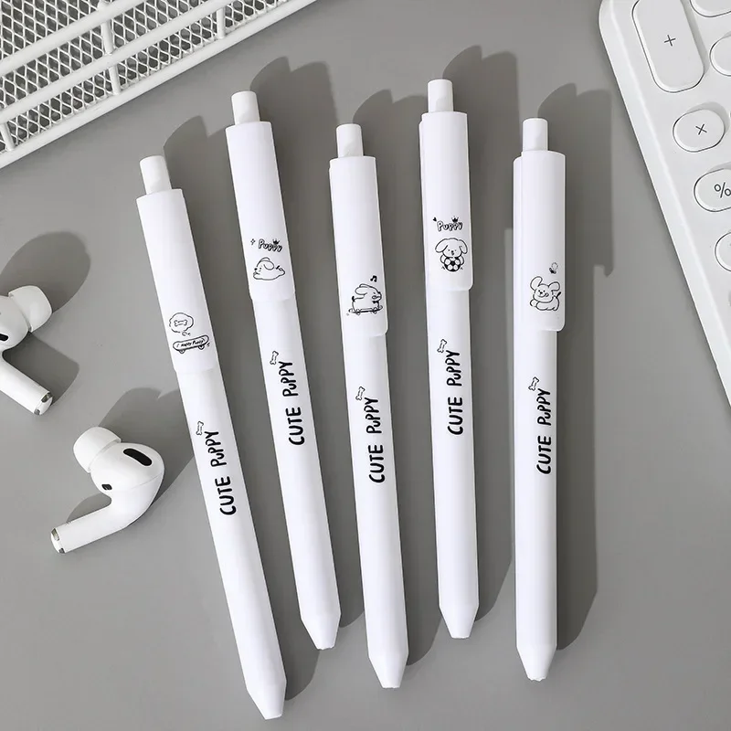 5pcs/set Simple Press Style Black Ink Pen Panda Gel Pens INS Style High Quality ST Head Quick Dried Cute Dog Writing Supplies