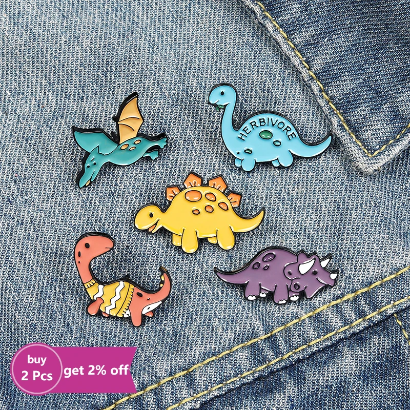 Dinosaur Enamel Pin Cartoon Stegosaurus Pterosauria Animal Brooches Backpacks Metal Badge Jewelry Gift  Wholesale Drop Shipping