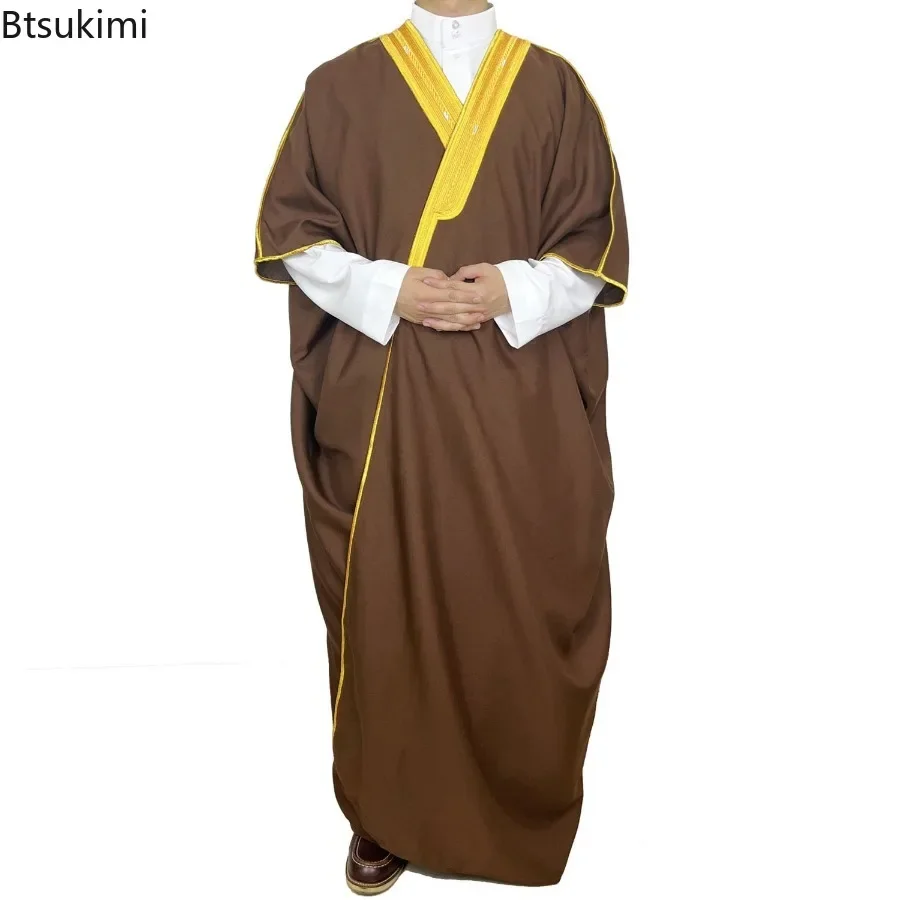 Middle East Jubba Thobe Muslim Men Dress Open Abaya Kimono Dishdasha Islamic Clothing Dubai Saudi Kaftan Embroidered Prayer Gown