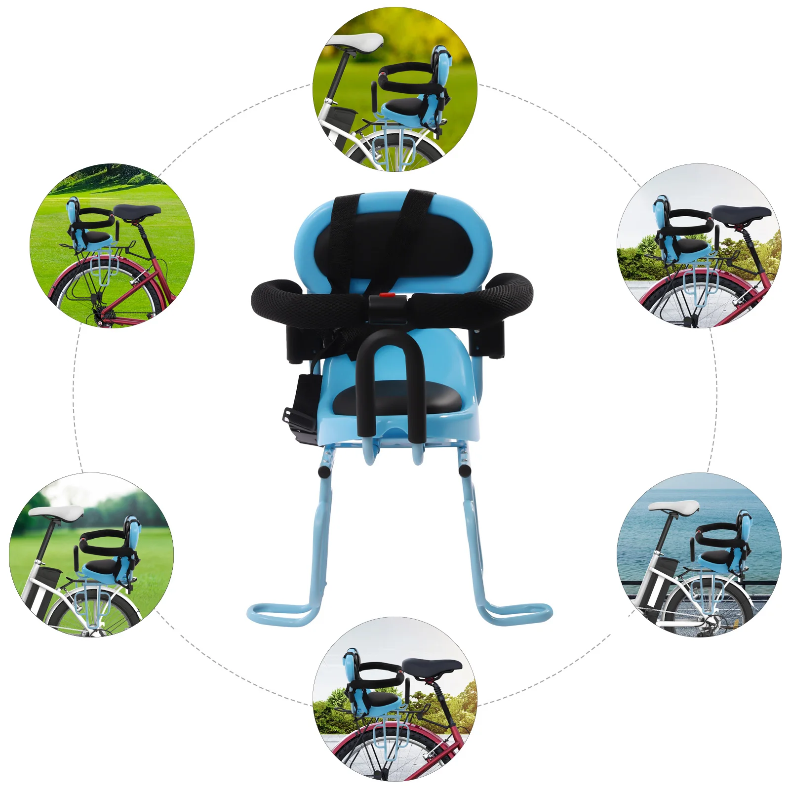 مرفق مقعد الدراجة الخلفي للأطفال للبالغين مع حزام أمان ومسند للقدمين وحامل دراجة للأطفال مناسب للأطفال #6