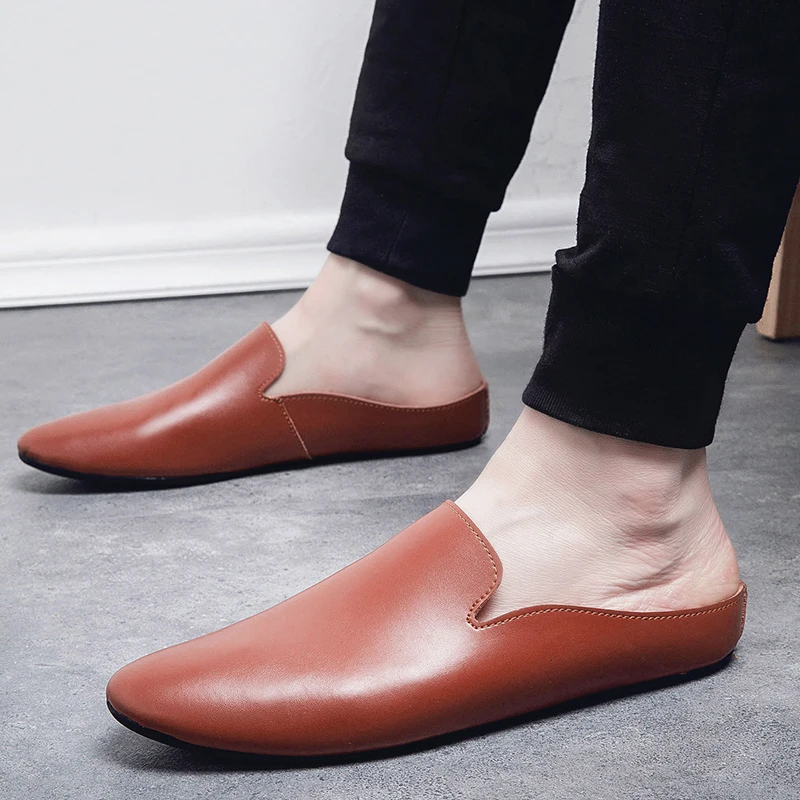 

Summer Half Shoes Men Leather Shoe Men Breathable Slip On Casual Shoes Fashion Half Drag Loafer Leather Men Mocassins Shoes