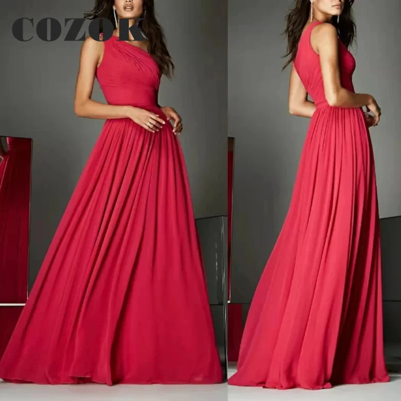 Vestido De gasa para madre De la novia, traje sencillo plisado con un hombro, largo, para Fiesta, personalizado, LF39, 2023