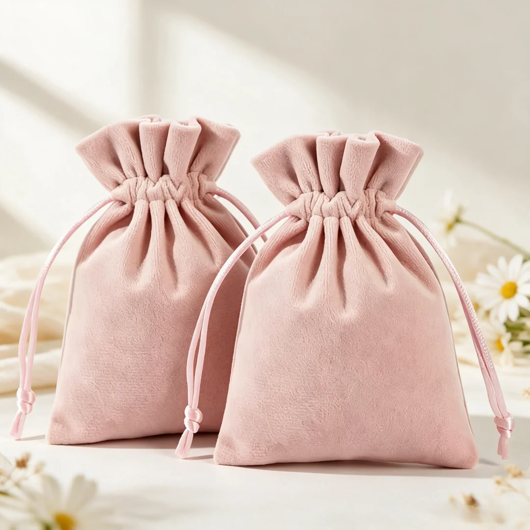 10Pcs Pink Soft Velvet Jewelry Pouches Set for Rings Earrings Anklets Hair Accessories Fashion Small Collection Packaging