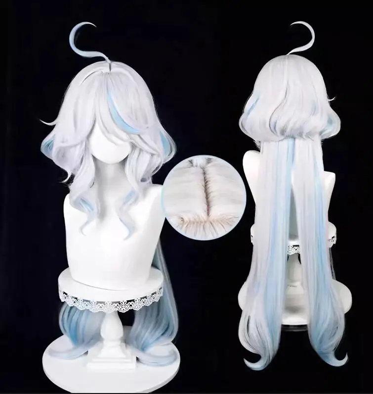 

Genshin Impact Focalors cosplay wigs Silver white light blue highlights wig long curly wigs Layered wig for cosplay accessory