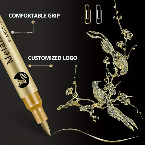 कलर मार्कर 12 सॉफ्ट हेडेड हाई ग्लॉस मेटल ग्रीटिंग कार्ड पेंटिंग वाटर-बेस्ड पेन एक्टिविटी सिग्नेचर गोल्डन पेन सॉफ्ट हेड 6 best sales सुनहरा कलम - №1