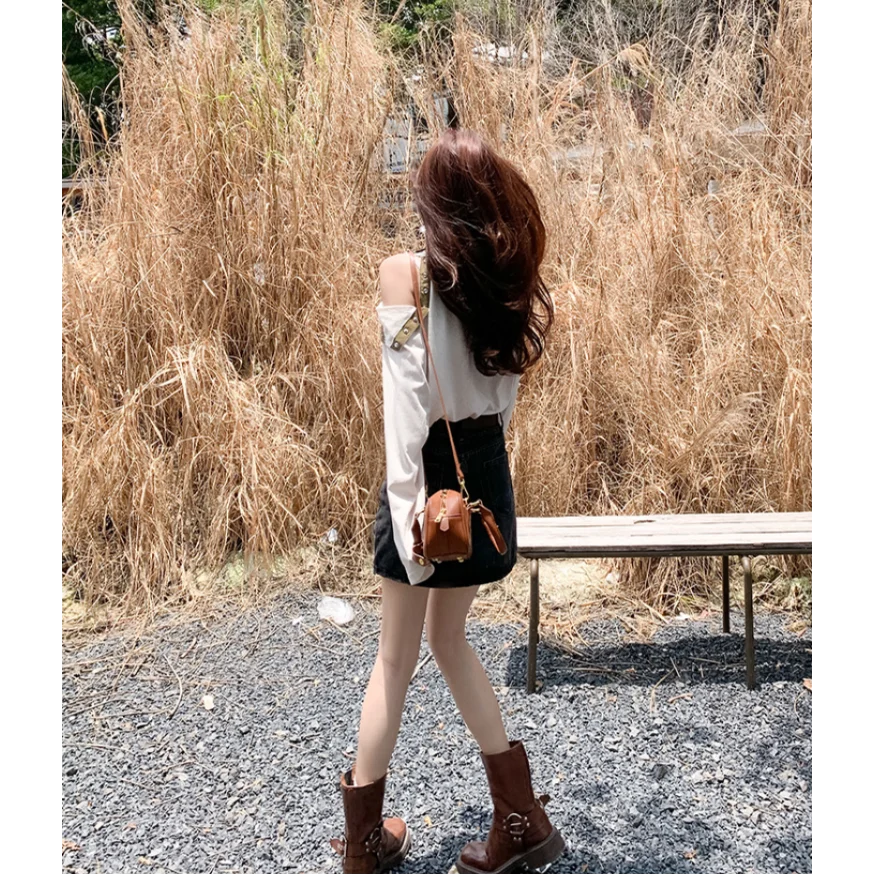 Long Sleeved T Shirts Aesthetic Womens Spring Layered Pleat Crew Neck Button Down Ruffle College Uniform Versatile Delicate Tees