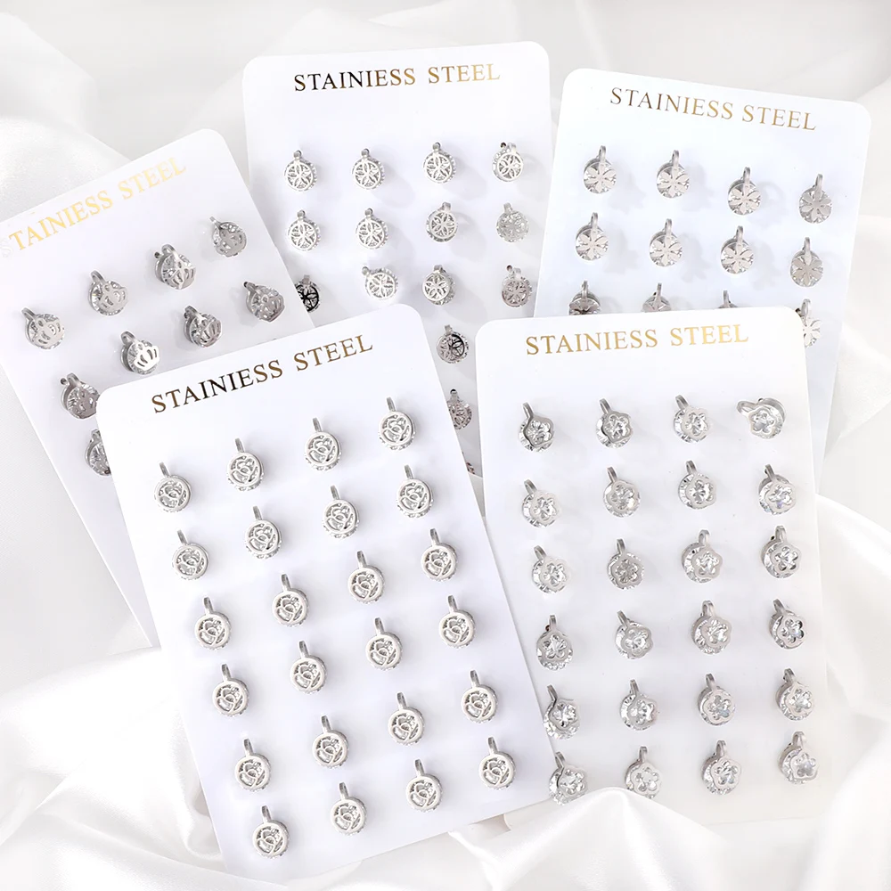 12Pairs Star Love Heart Piercing Card Earrings For Women Cubic Zirconia Stainless Steel No Fade Stud Earrings Set Pack Wholesale