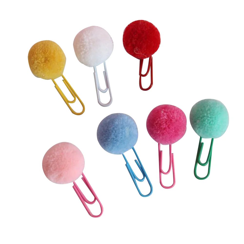 24pcs Paper Clips Kawaii Plush Ball Bookmark Clip Memo Clip Paper Clip Bookmark Novelty Gift (Random Color)