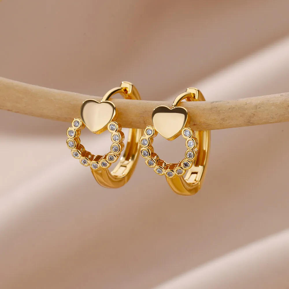 Vintage Zirconic Heart Hoop Earrings For Women Stainless Steel Gold Color Earrings Fashion Punk Jewelry pendientes mujer