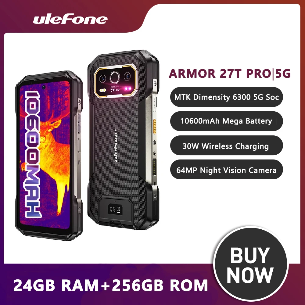 Ulefone Armor 27T Pro 5G Rugged Phone 10600mAh Android 14 Smartphone 50MP+64MP Night Camera 6.78\