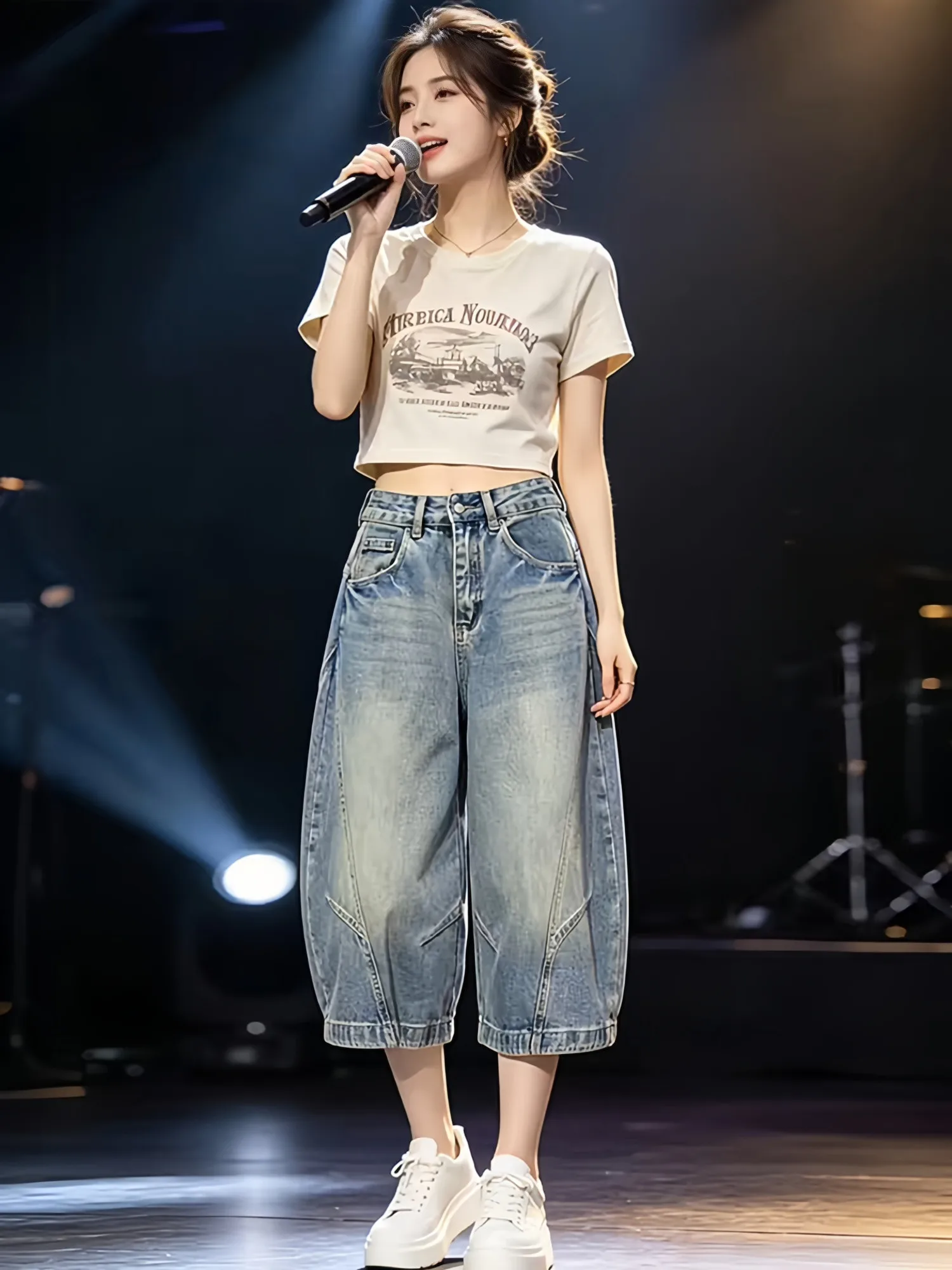 

Retro American Washed Denim Shorts Women Summer New Street Sexy Loose Match Seven-Point Medium Blue Jeans High Waist Straight...