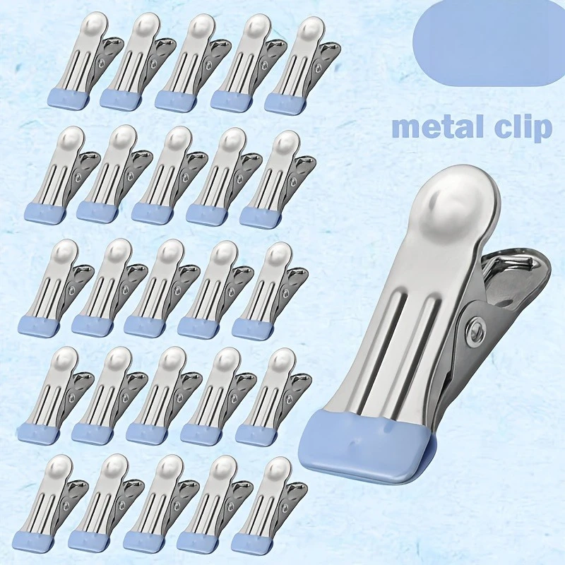 20PCS Spring Stainless Steel Clothes Pegs Flat Opening Clips For Socks Towels Outdoor Balcony Laundry Organizer Clamps