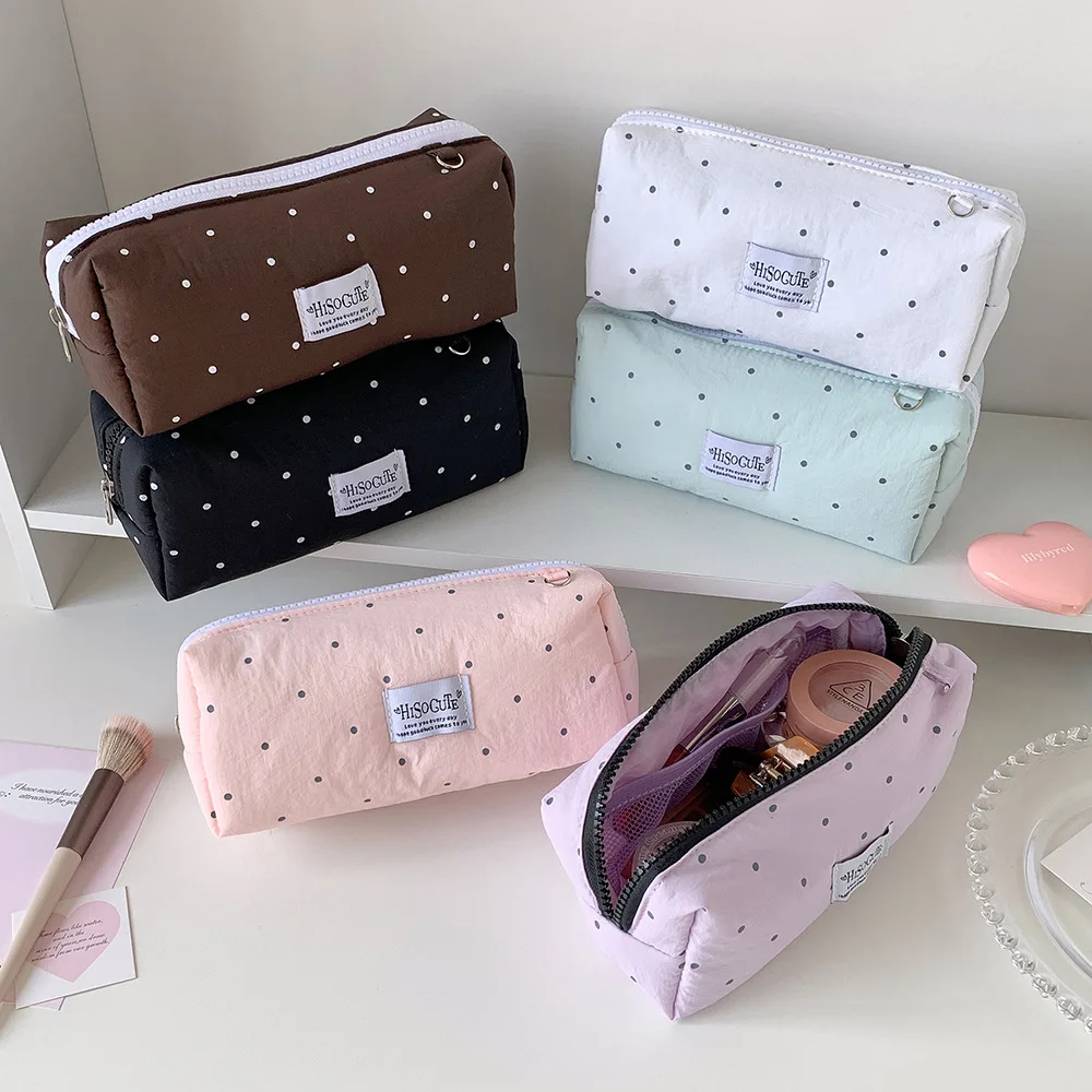 Niche Polka‑dot High‑capacity Storage Pouch, Cosmetic Brush Bag, Large‑volume Pencil Case, Makeup Bag
