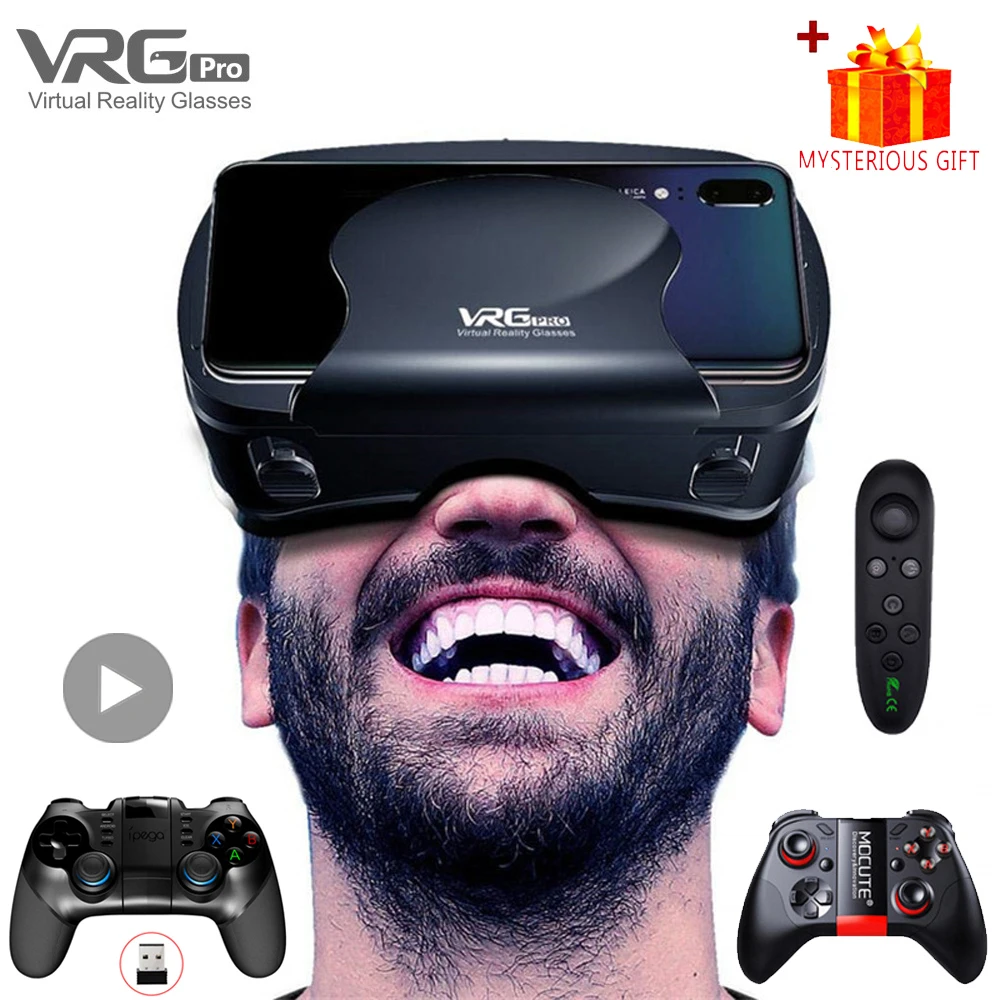 VRG Pro VR Glasses Virtual Reality Headset Devices Viar 3D Helmet Goggles Lenses Smart For Smartphone Cell Phone Game Mobile Set