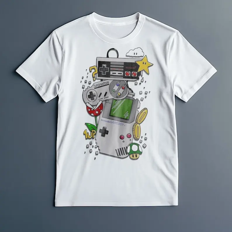 Retro Controllers Gameboy 90s Pixel Art Unisex Soft Cotton Tee Vintage Gamer Gift Nostalgic Video Game Summer T-Shirt Streetwear