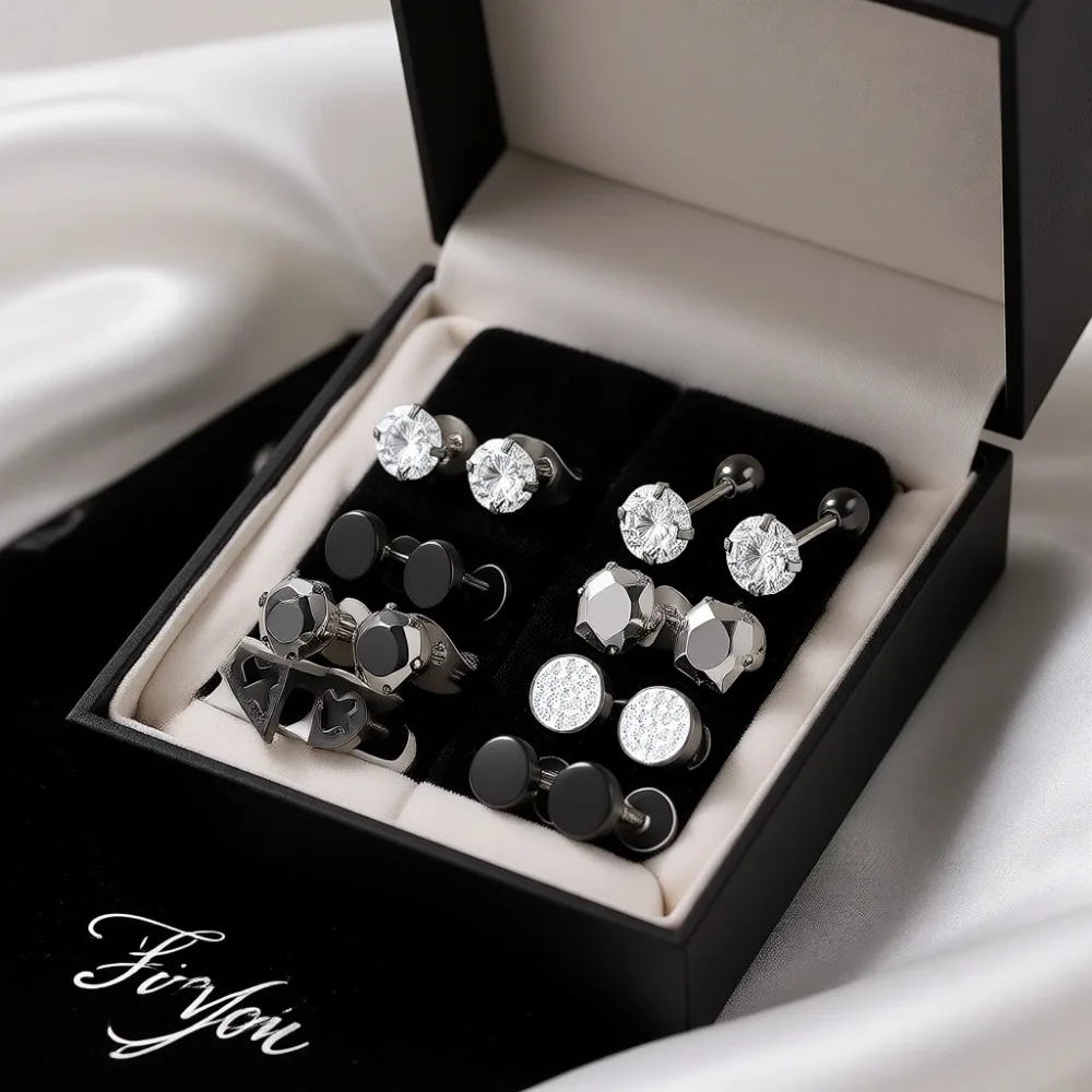 

Набор из 12/18 мужских черных украшений для пирсинга из нержавеющей стали: серьги-гвоздики и кольца