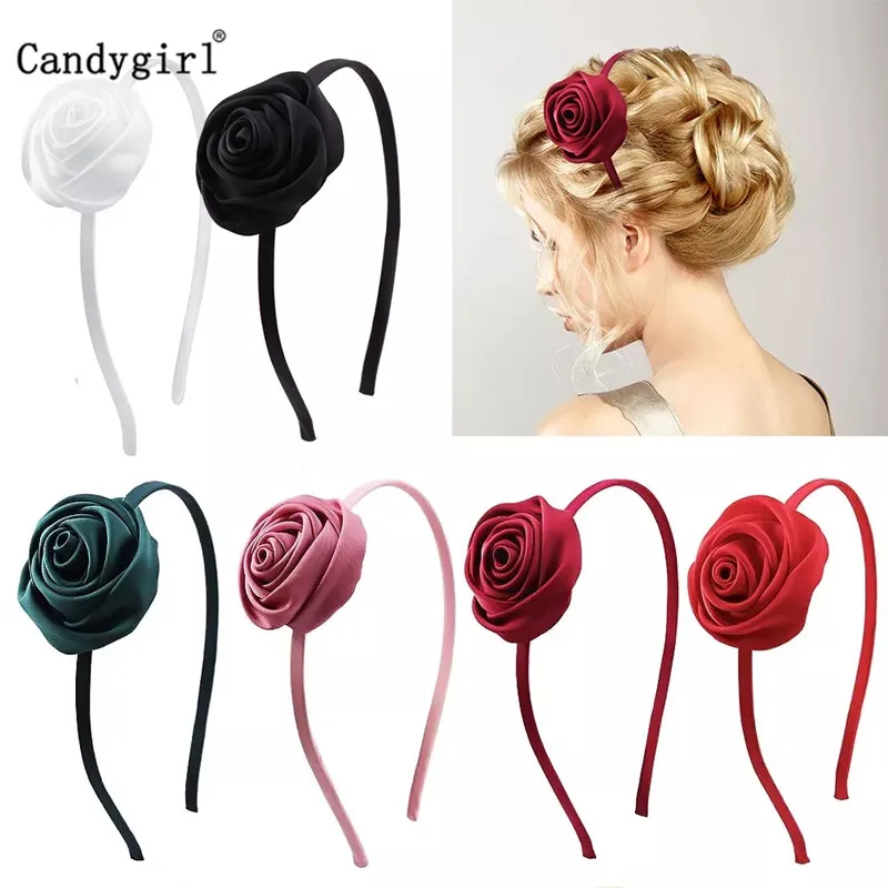 Tecido rosa flor hairbands para mulheres, moda, novo, graça, headbands para meninas, festa de aniversário, compras, senhoras, acessórios de cabelo,